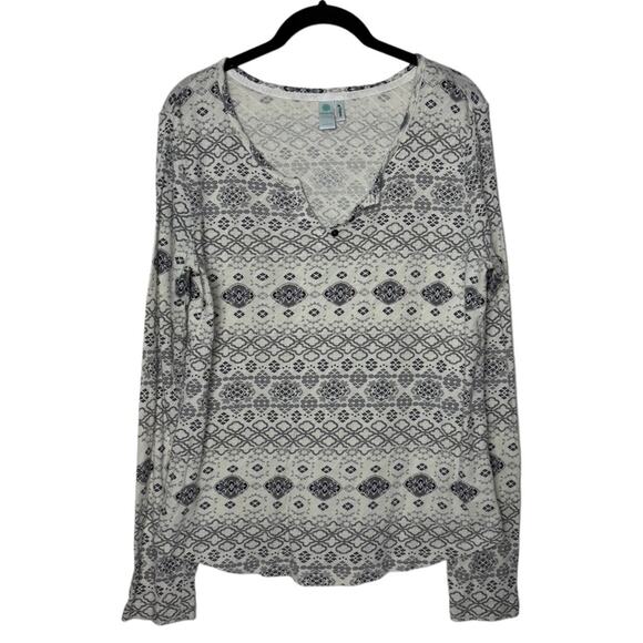Aventura Organic Cotton Printed Light Airy Blouse Women's large Cream Gray - Picture 1 of 16